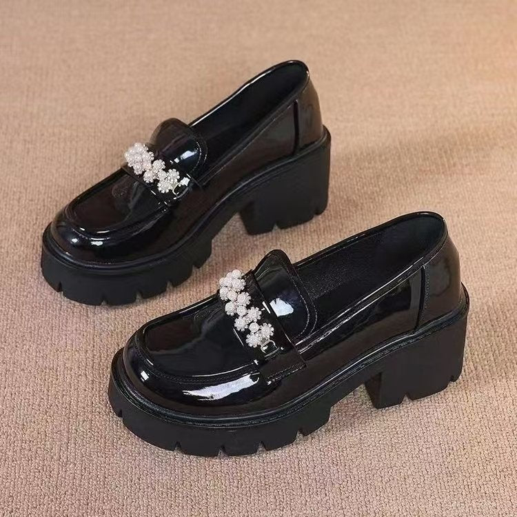 Mary Jane Platform-soled Loafers Small Leather Shoes Women's 2025 Spring New Elevated Women's Shoes Women's Soft-soled Single-layer Shoes