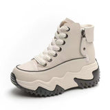 Soft Leather High-Top Dad Shoes for Women White Autum New 5cm Versatile White Shoes with Increased Height British Boots