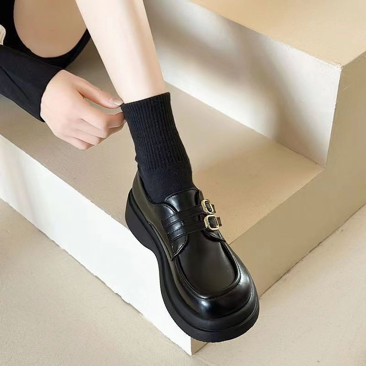 Women's Small Leather Shoes British Style 2024 Summer New All-match Thick-soled Loafers Slip-on Mary Jane Shoes