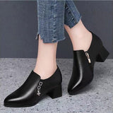 Deep Mouth Single-layer Shoes Women's Spring High Heels Women's 2023 New Women's Shoes Middle-aged Mother's Shoes Non-slip Single-layer Shoes Thick Heel Leather Shoes