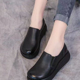 Mom's Platform Shoes Women's Casual Shoes 2025 Autum New Versatile Wedge Heels Retro Thick-Soled Non-Slip Leather Shoes