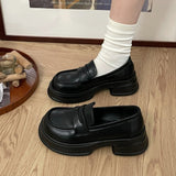 Thick-soled heightening single-layer shoes women's black thick-heeled leather shoes all-match British loafers autumn new formal shoes jk shoes