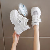 Dad's Shoes Women's 2025 New Summer Mesh Breathable Thin Inner Heightening White Shoes Thick-Soled Sports Shoes Hot Style