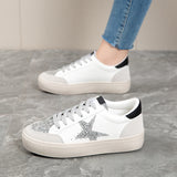 2026 Cross-Border Autumn New Lightweight Sneakers with Non-Slip Soft Soles for Women, Thick-Soled Casual Shoes, Fashionable Star-Patterned White Shoes