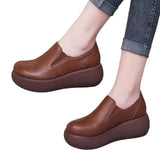 Mom's Platform Shoes Women's Casual Shoes 2025 Autum New Versatile Wedge Heels Retro Thick-Soled Non-Slip Leather Shoes