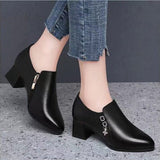 Deep Mouth Single-layer Shoes Women's Spring High Heels Women's 2023 New Women's Shoes Middle-aged Mother's Shoes Non-slip Single-layer Shoes Thick Heel Leather Shoes