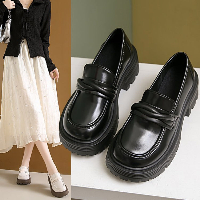 Women's Summer Wholesale Thick-Soled Heightening Single Shoes with Skirts, British Style Small Leather Shoes, Thick-Heeled Loafers