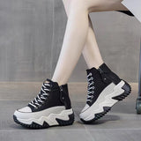Soft Leather High-Top Dad Shoes for Women White Autum New 5cm Versatile White Shoes with Increased Height British Boots