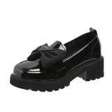 Soft Leather Single-layer Shoes Women's Thick-soled Loafers 2023 New Summer Mid-heel Women's Shoes Bow Bright Leather Shoes Women's Petite