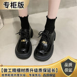 Lace-up muffin thick-soled loafers women's wholesale new spring high heel lock black small leather shoes comfortable all-match