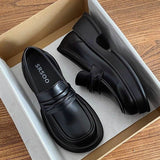 Black Retro British Style Thick Heel Thick-soled Leather Shoes Women's 2024 New Arrival Autumn All-match Slip-on Love Shoes