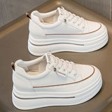 Thick-Soled White Sneakers for Women, 2024 Spring, Height-Increasing, Versatile Leather Shoes, Platform Sneakers for Petite Women, Wear-Resistant