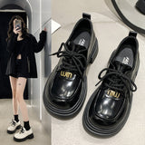 Lace-up muffin thick-soled loafers women's wholesale new spring high heel lock black small leather shoes comfortable all-match