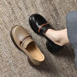Explosions Retro Single-layer Shoes Women's Autumn 2024 Thick Bottom Thick Heeled Middle Heeled Loafers Fashionable British Style High Heeled Small Leather Shoes