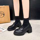 Vintage Thick-soled Loafers Slip-on College-style Thick-heeled Single-layer Shoes for Petite Height-increasing All-match High-heeled Leather Shoes