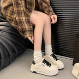 Fashion Platform Sports Casual Shoes Women's 2025 Spring New All-match Round-toe Leather White Shoes Height-increasing Women's Sneakers