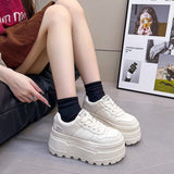 8cm Height-increasing Thick-soled Shoes Leather White Shoes Women's 2025 Spring New All-match Platform Shoes Casual Comfortable Board Shoes