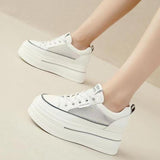 Thick-Soled White Sneakers for Women, 2024 Spring, Height-Increasing, Versatile Leather Shoes, Platform Sneakers for Petite Women, Wear-Resistant