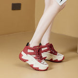 New Lace-Up Thick-Soled Heightening Daddy Shoes for Women 2025 Summer Versatile Fashion Contrasting Color Cut Out Breathable Sports Shoes for Women