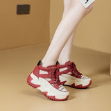 New Lace-Up Thick-Soled Heightening Daddy Shoes for Women 2025 Summer Versatile Fashion Contrasting Color Cut Out Breathable Sports Shoes for Women