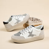 2026 Cross-Border Autumn New Lightweight Sneakers with Non-Slip Soft Soles for Women, Thick-Soled Casual Shoes, Fashionable Star-Patterned White Shoes