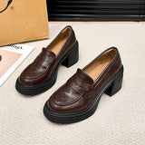 Vintage Thick-soled Loafers Slip-on College-style Thick-heeled Single-layer Shoes for Petite Height-increasing All-match High-heeled Leather Shoes