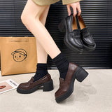 Vintage Thick-soled Loafers Slip-on College-style Thick-heeled Single-layer Shoes for Petite Height-increasing All-match High-heeled Leather Shoes