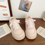 De Xun Thick-Soled Leather Panel Shoes for Women 2025 Autum New Campus Chic Niche Design Versatile Sports White Shoes