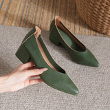 Soft Leather Granny Shoes with Chunky Heels and Pointed Toes, Women's Mid-Heel Shoes, 2024 New Spring and Autumn Versatile Soft Leather Shallow High Heels