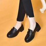 Autumn 2024 New British Style Work Small Leather Shoes Thick Heeled Shoes Round Head Soft Bottom Black Loafers