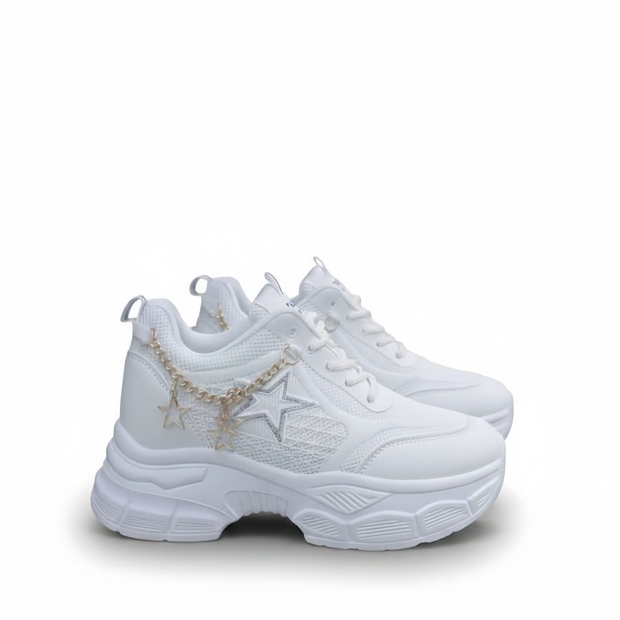 "2025 Star Chain Wedge Sneakers for Women – Stylish High Thick Sole Fashion Shoes"