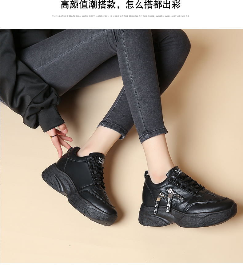 Platform Sneakers Women Shoes 2024 Side Zipper Fashion Casual Shoes Wedge Student Chunky High Heels Sneakers Lady