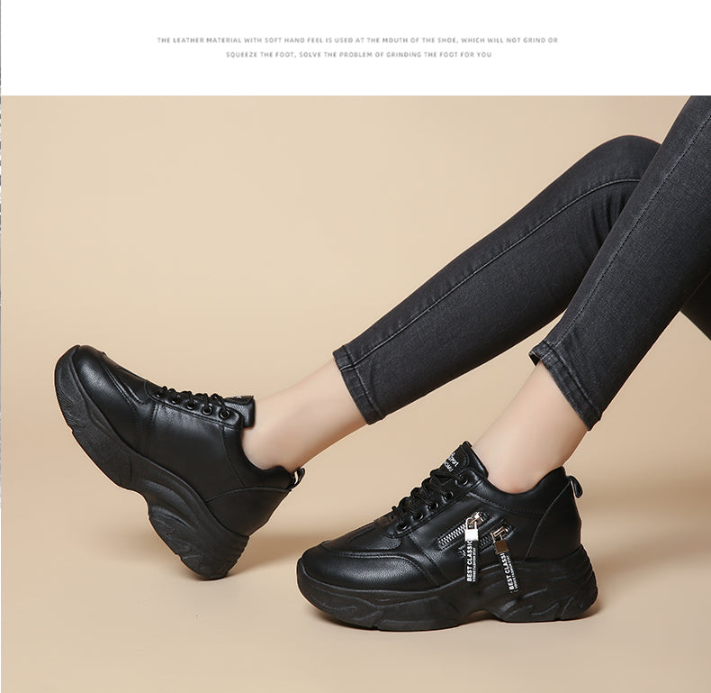 Platform Sneakers Women Shoes 2024 Side Zipper Fashion Casual Shoes Wedge Student Chunky High Heels Sneakers Lady