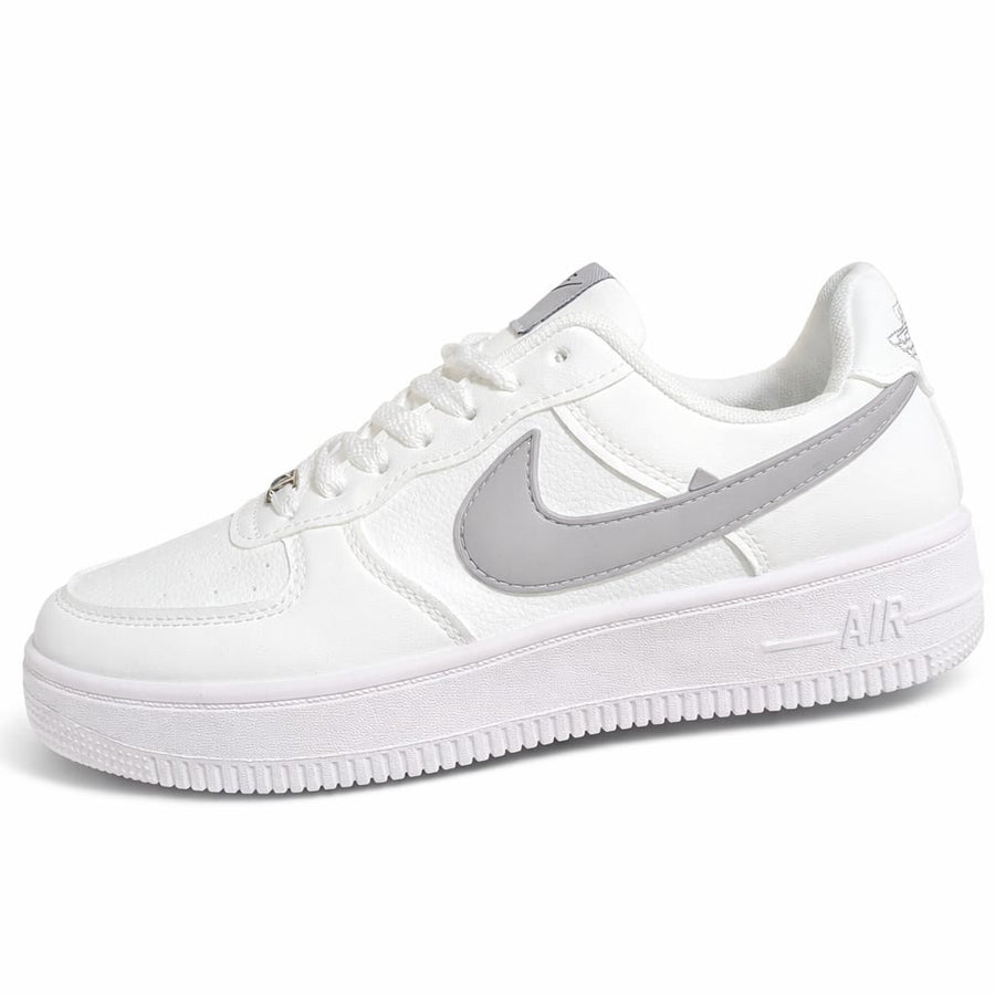 Men’s Classic Air Force Style Sneakers – All White with Grey Logo