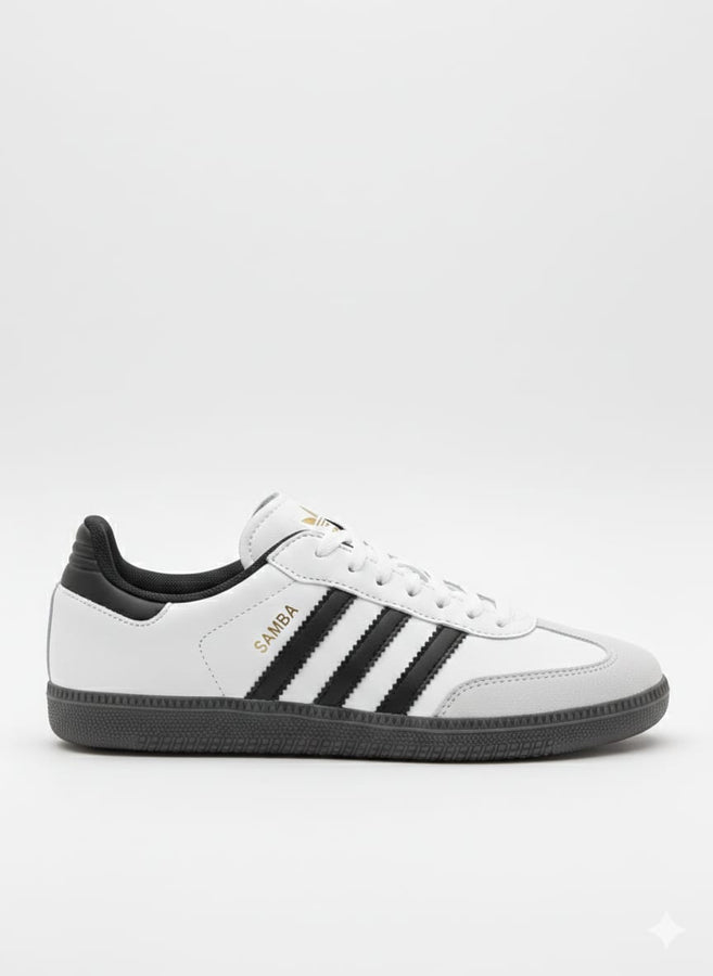 Men’s Classic Samba Sneakers – White & Black (Gum Sole)