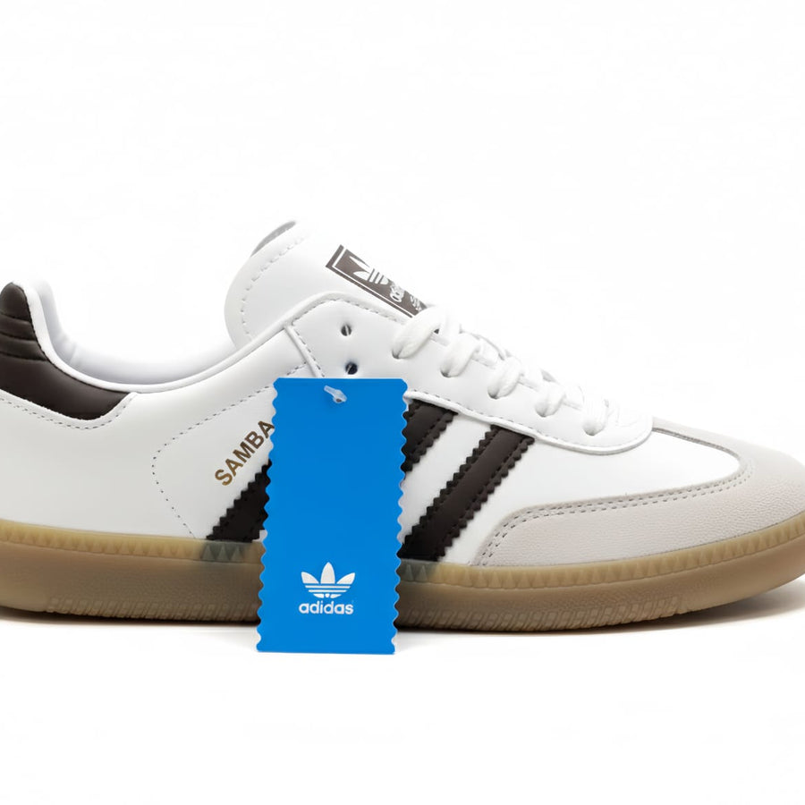 White & Brown Classic Low-Top Sneakers – Retro Casual Shoes with Gum Sole
