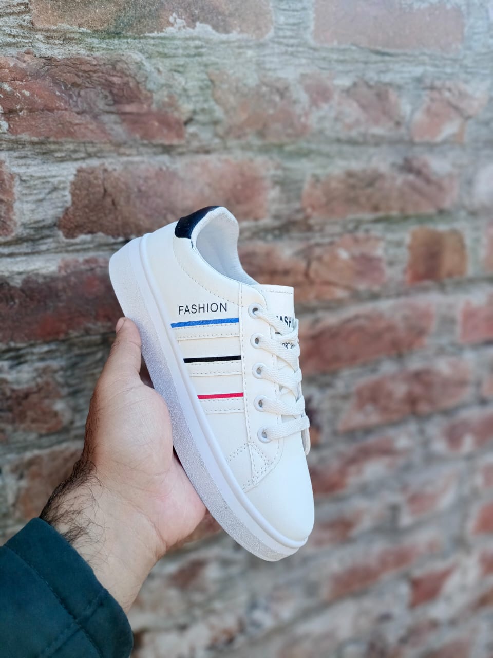 White-Multi plain flat sole sneaker -daily use -easywearing