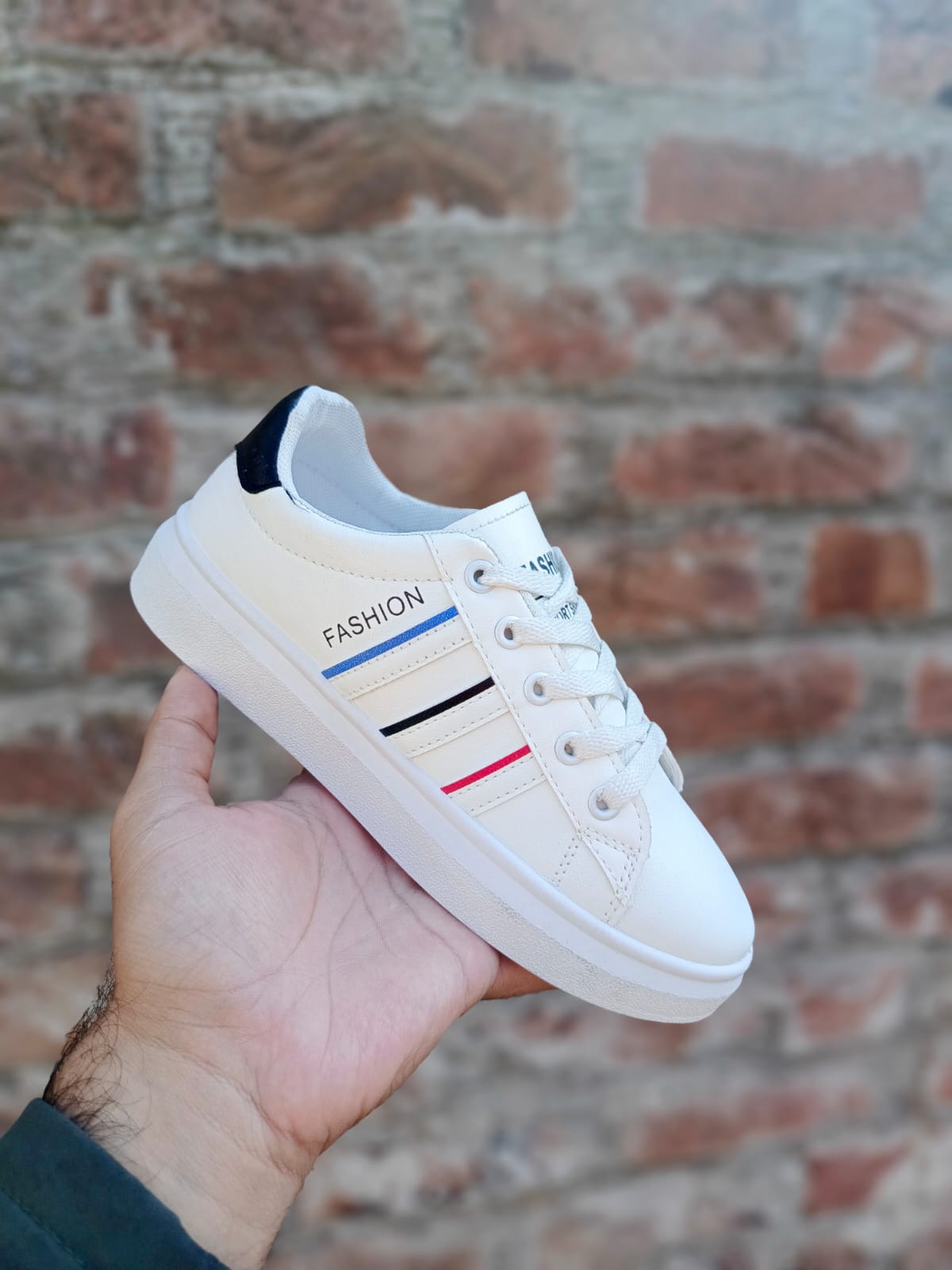 White-Multi plain flat sole sneaker -daily use -easywearing