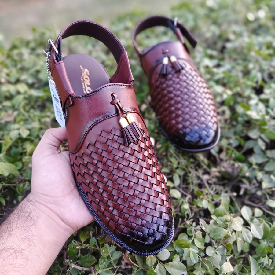Premium Handcrafted Woven Peshawari Sandal – Classic Brown❤