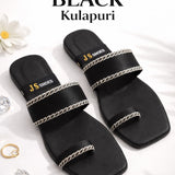 Stylish Black Kulapuri – Elegant Casual Flats for Women