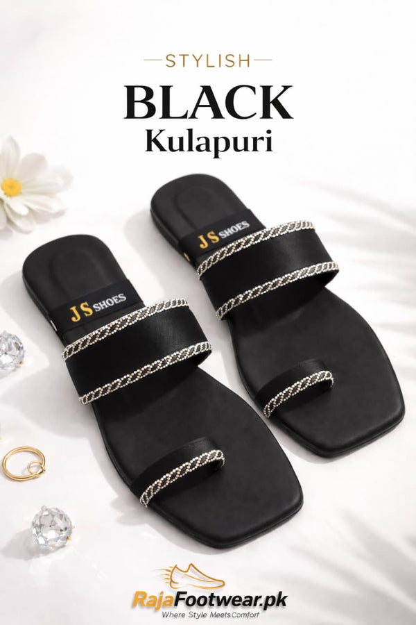 Stylish Black Kulapuri – Elegant Casual Flats for Women