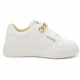 White Platform Sneakers for Women with Gold Chain Strap – Trendy Chunky Sole