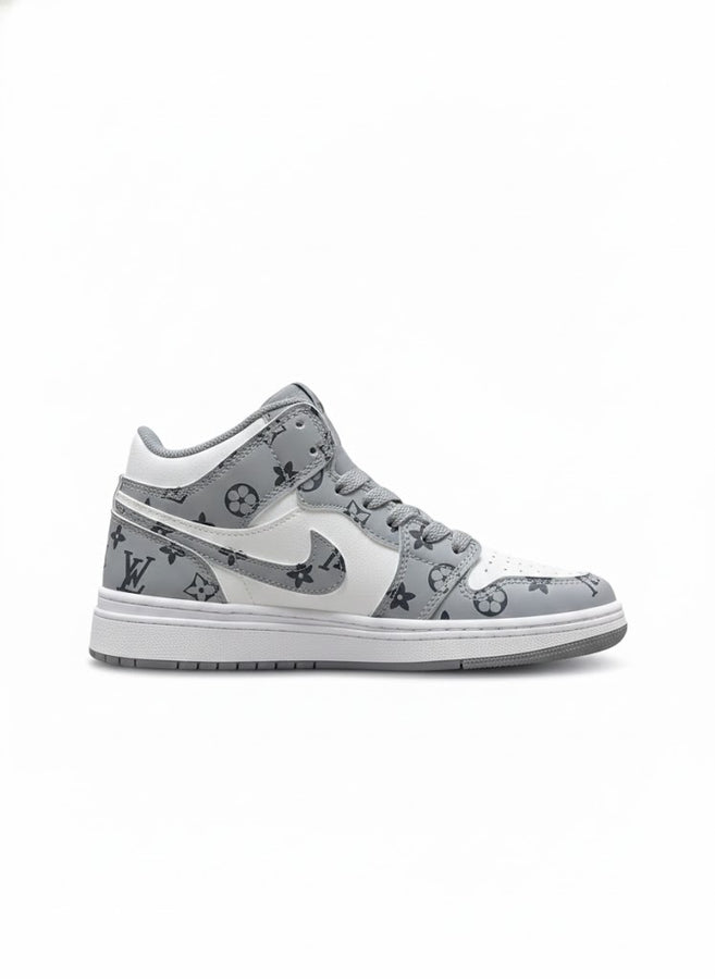 Gray & White High-Top Chunky Sneakers – Street Style Casual Shoes