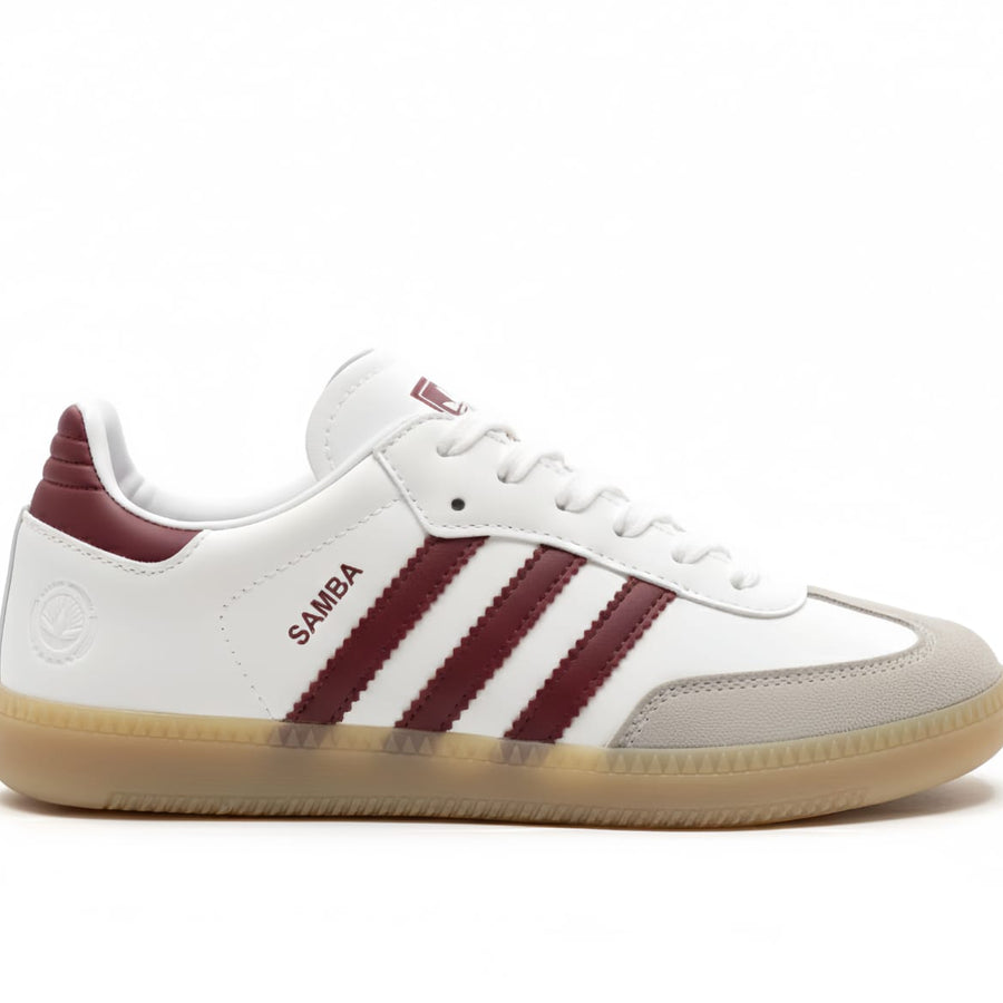 White & Maroon Classic Low-Top Sneakers – Retro Casual samba Shoes with Gum Sole