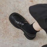 Women's Black Leather Slip-On Loafers Thick Soled Autumn