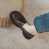 Women's Black Leather Slip-On Loafers Thick Soled Autumn