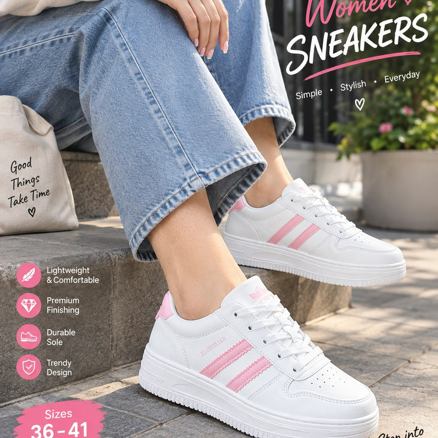 Women’s White & Pink Casual Sneakers – Stylish Everyday Shoes