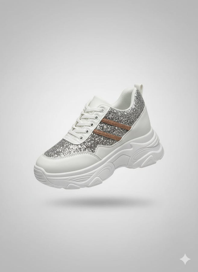 wedge sole-white shiny-glitter sneaker-womens sneakers :