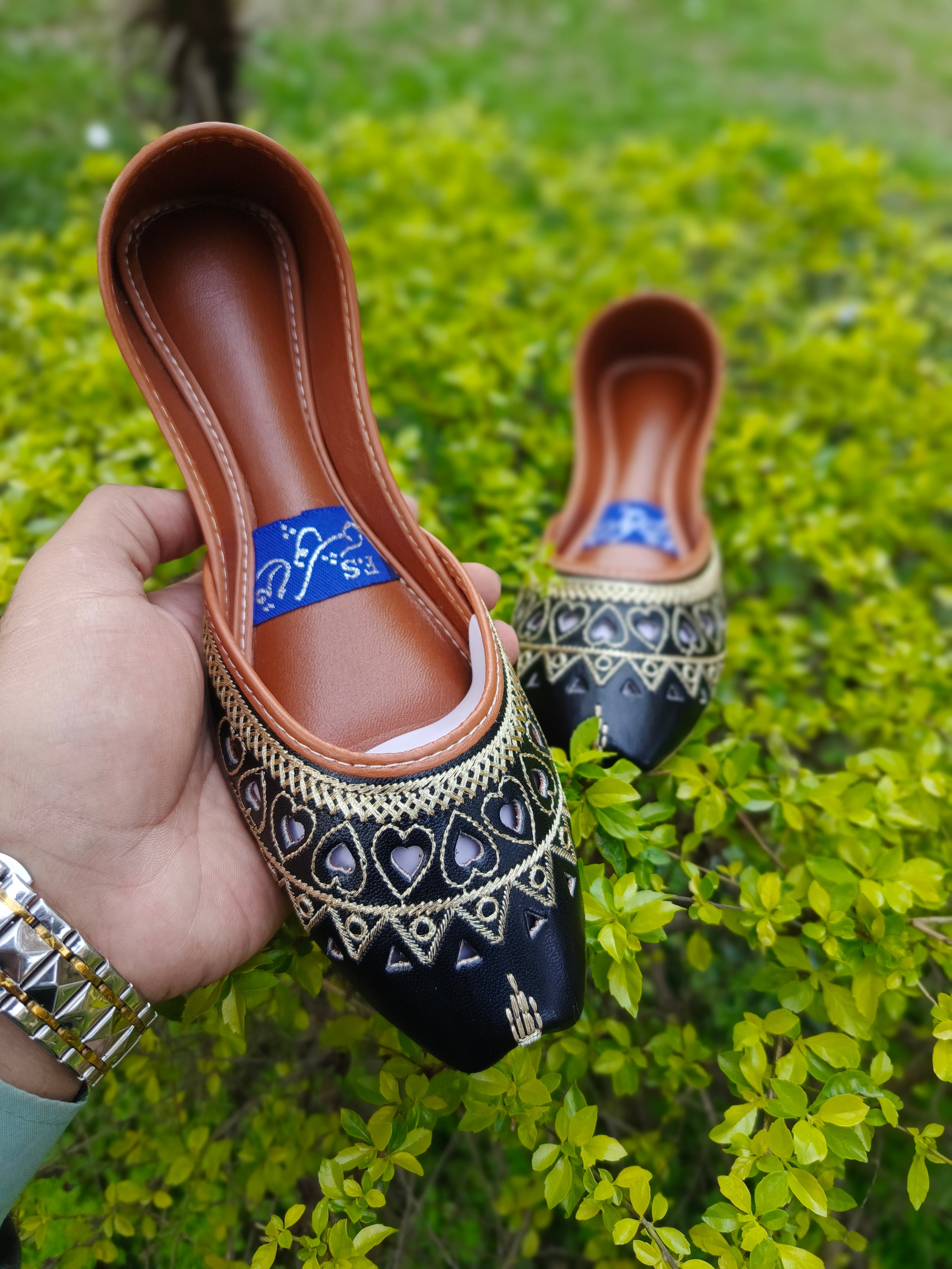 "Black heart  Khussa for Girls – Elegant & Comfortable Traditional Shoes | RajaFootwear.pk"