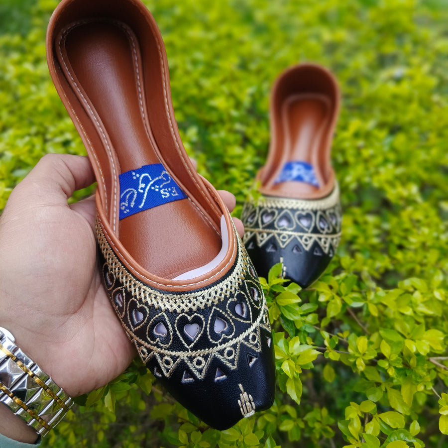"Black heart  Khussa for Girls – Elegant & Comfortable Traditional Shoes | RajaFootwear.pk"